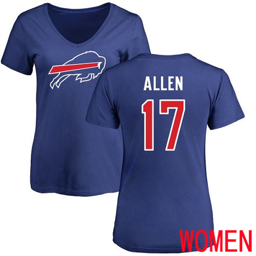 NFL Women Buffalo Bills #17 Josh Allen Royal Blue Name and Number Logo T Shirt->women nfl jersey->Women Jersey